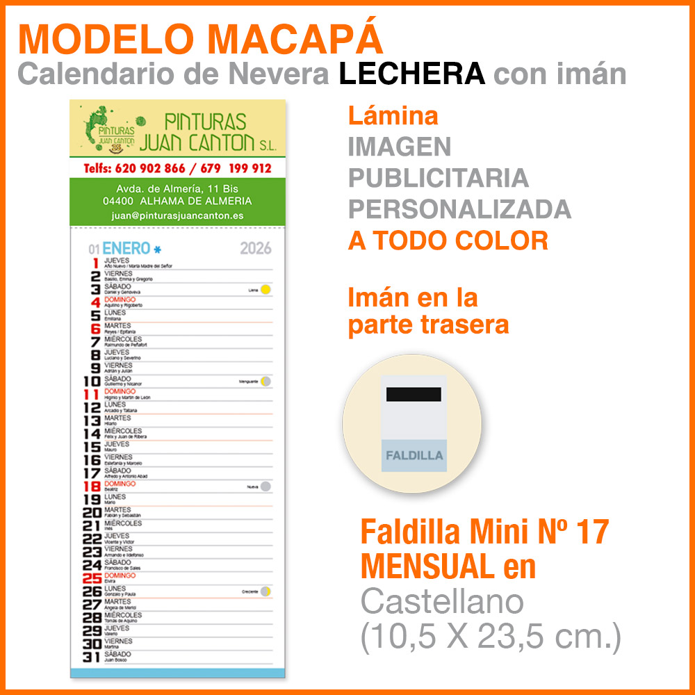 Modelo Macapá Lechera Mini · Lámina con imán para nevera
