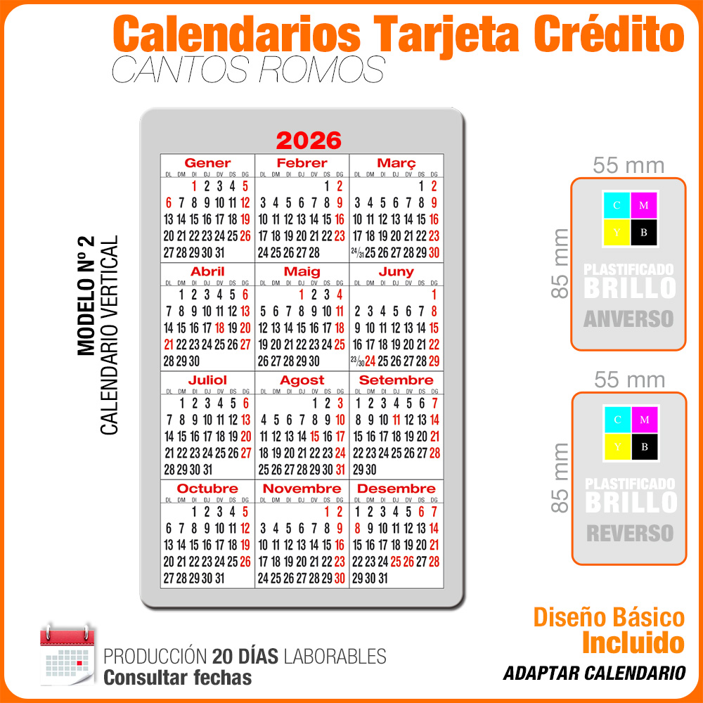 Calendarios TAMAÑO CRÉDITO Totalmente Personalizados - Imagen 3
