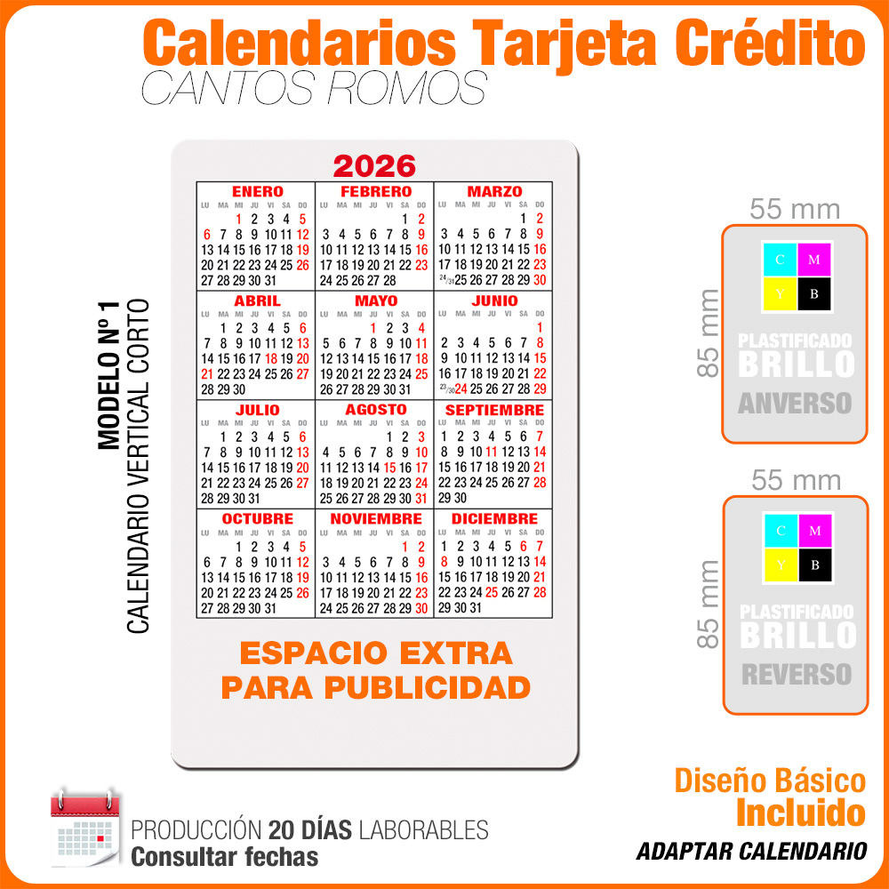 Calendarios TAMAÑO CRÉDITO Totalmente Personalizados - Imagen 2