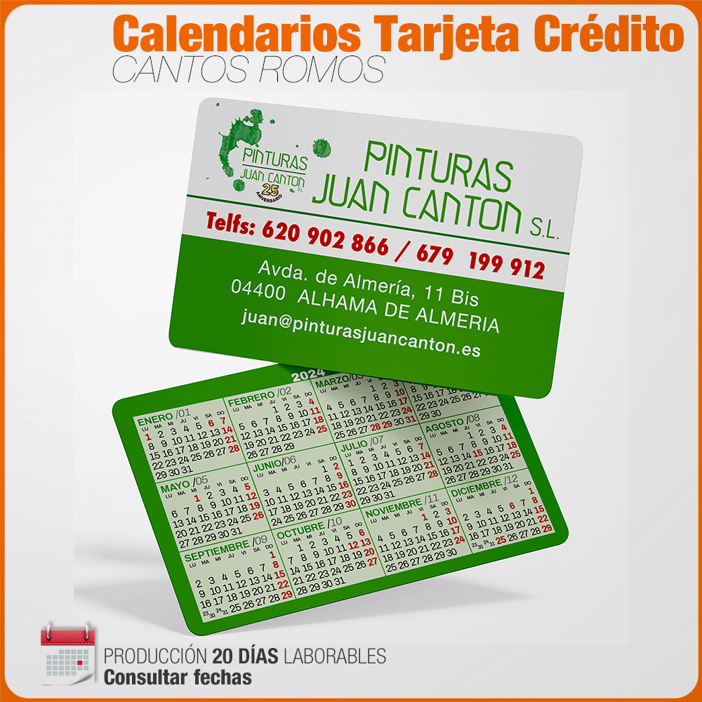 Calendarios TAMAÑO CRÉDITO Totalmente Personalizados