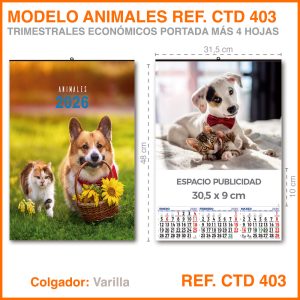 Calendario Trimestral · Modelo ANIMALES - REF. CTD 403