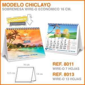 Modelo Chiclayo · Calendario pequeño de sobremesa wire-o ECONÓMICO