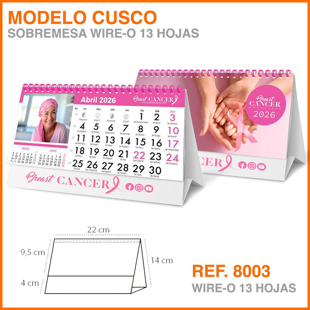 Modelo cusco · Calendario clásico de sobremesa wire-o 13 hojas