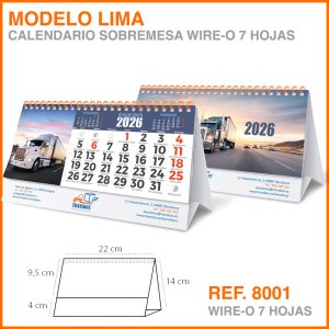 Modelo Lima · Calendario clásico de sobremesa wire-o