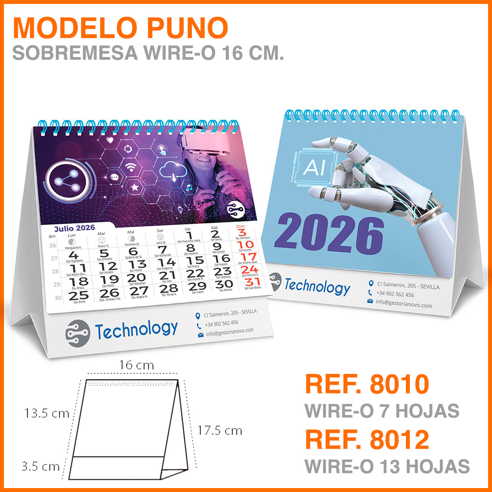 Modelo Puno · Calendario pequeño de sobremesa wire-o
