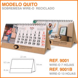 Modelo Quito · Calendario clásico de sobremesa wire-o RECICLADO