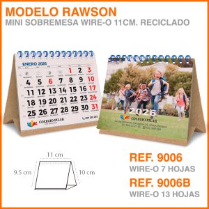 Modelo Rawson · Calendario Mini de sobremesa wire-o RECICLADO
