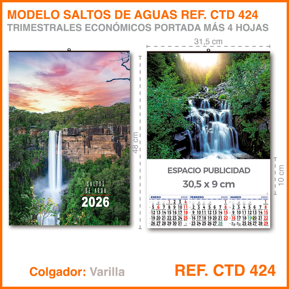 Calendario Trimestral · Modelo  SALTOS DE AGUA - REF. CTD 424